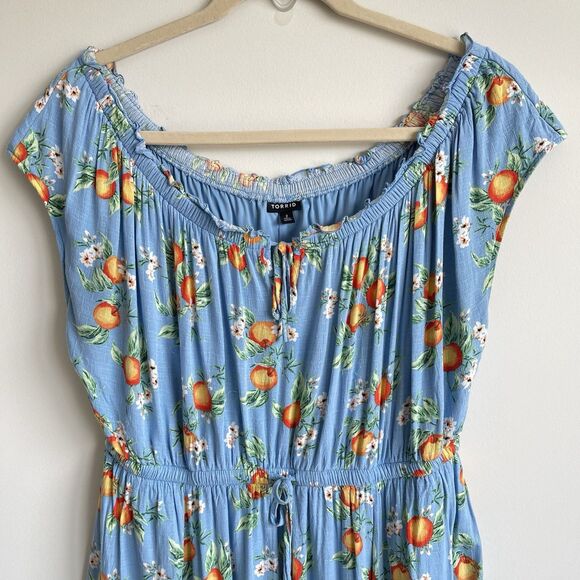 Torrid Textured Woven Double Slit Maxi Dress Blue Orange Print 2X 18-20 - Picture 3 of 15